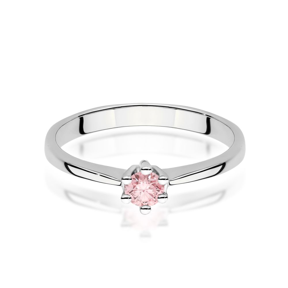Pierścionek z różowym diamentem laboratoryjnym 0,15 ct, białe złoto 585