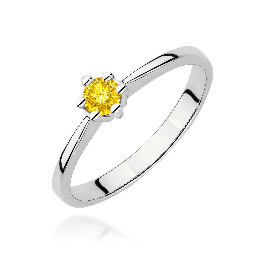 Pierścionek z żółtym diamentem laboratoryjnym 0,15 ct, białe złoto 585