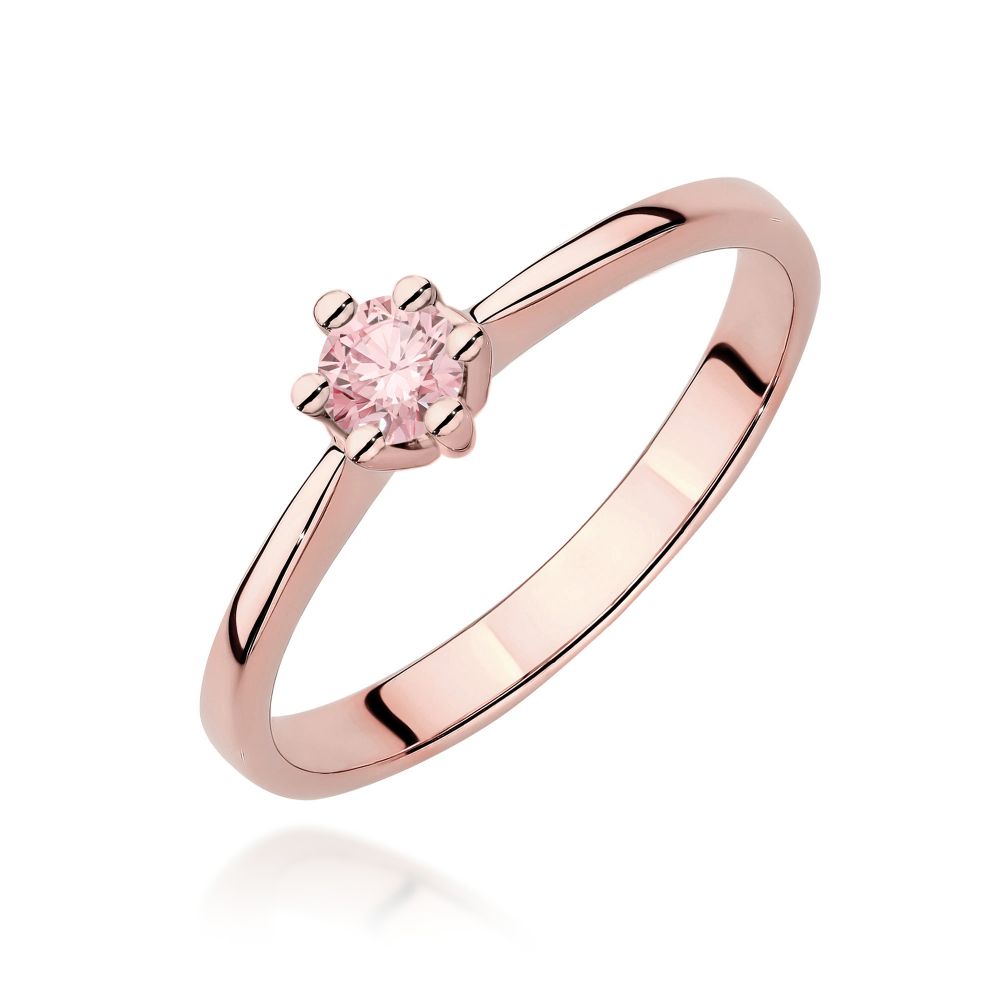 Pierścionek z różowym diamentem laboratoryjnym 0,15 ct, różowe złoto 585