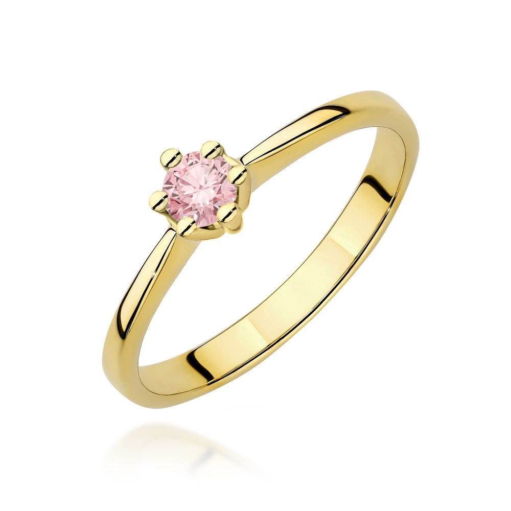 Pierścionek z różowym diamentem laboratoryjnym 0,15 ct, żółte złoto 585