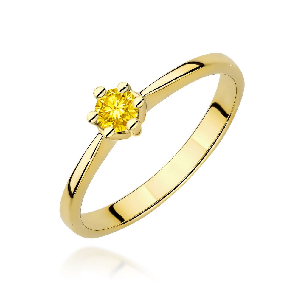 Pierścionek z żółtym diamentem laboratoryjnym 0,15 ct, żółte złoto 585