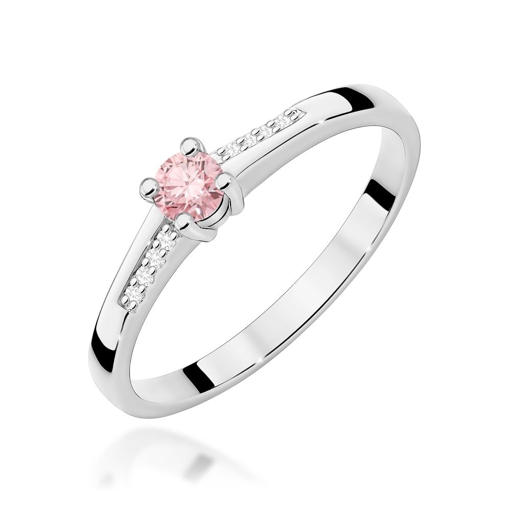 Pierścionek z różowym diamentem laboratoryjnym 0,19 ct, białe złoto 585
