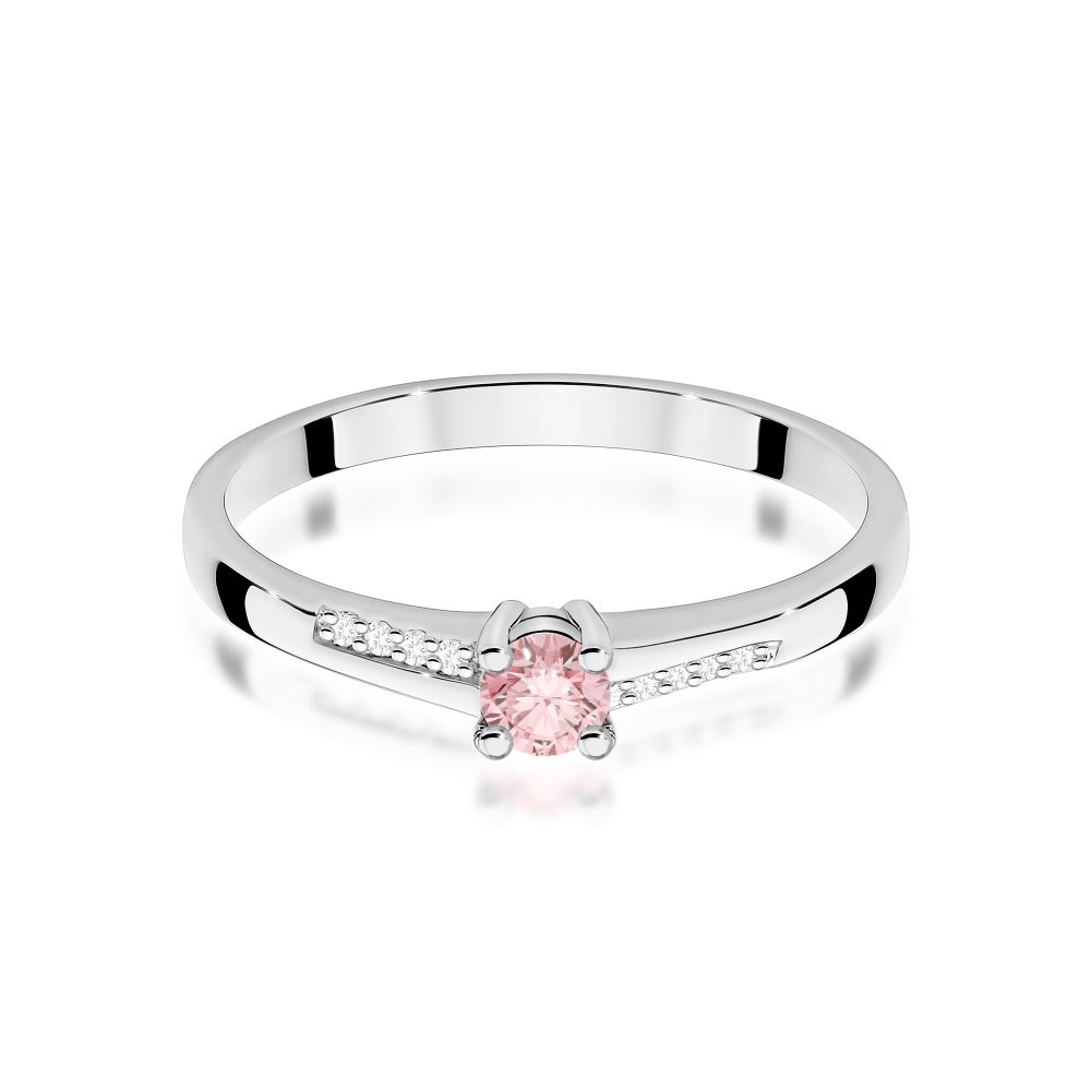 Pierścionek z różowym diamentem laboratoryjnym 0,19 ct, białe złoto 585
