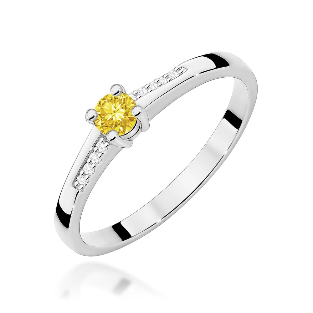 Pierścionek z żółtym diamentem laboratoryjnym 0,19 ct, białe złoto 585