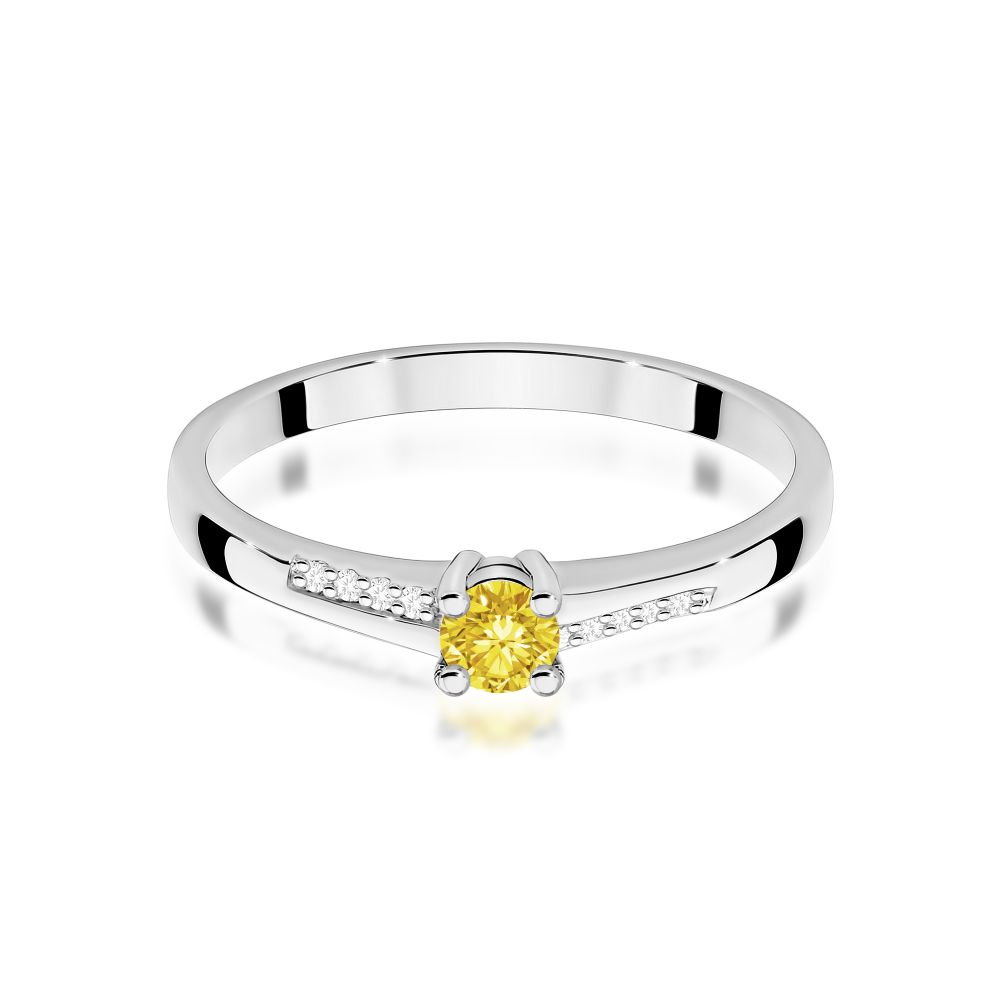 Pierścionek z żółtym diamentem laboratoryjnym 0,19 ct, białe złoto 585