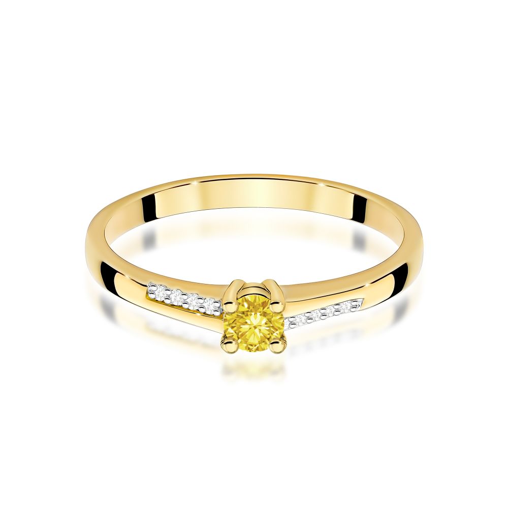 Pierścionek z żółtym diamentem laboratoryjnym 0,19 ct, żółte złoto 585