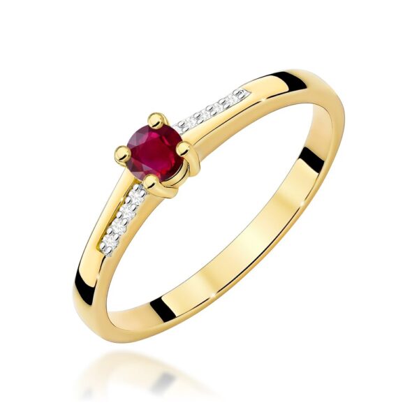 Pierścionek z rubinem 0,15 ct i brylantami, żółte złoto 585
