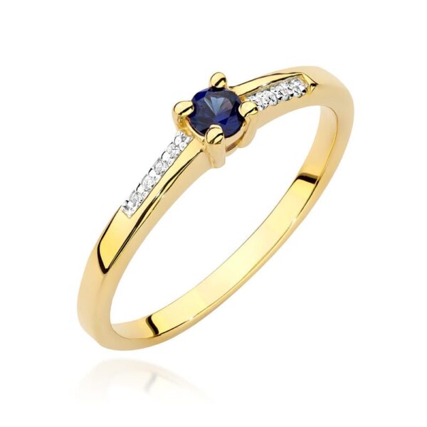 Pierścionek ze szafirem 0,15 ct i brylantami, żółte złoto 585