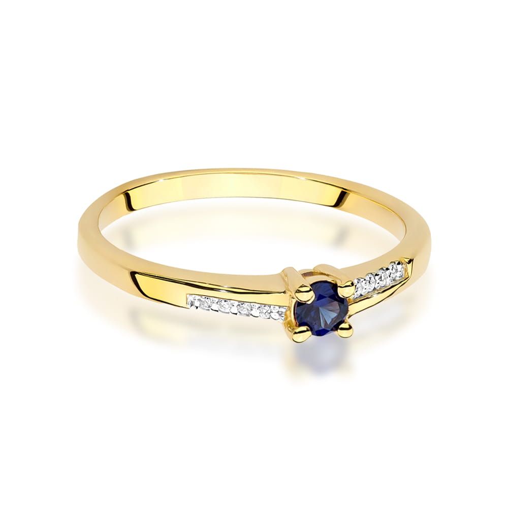 Pierścionek ze szafirem 0,15 ct i brylantami, żółte złoto 585