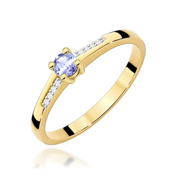 Pierścionek z tanzanitem 0,15 ct i brylantami, żółte złoto 585