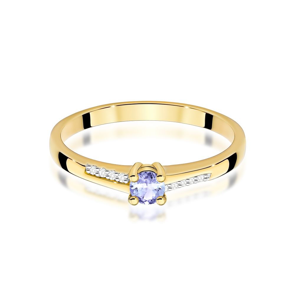 Pierścionek z tanzanitem 0,15 ct i brylantami, żółte złoto 585