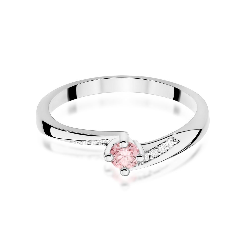 Pierścionek z różowym diamentem laboratoryjnym 0,19 ct, białe złoto 585