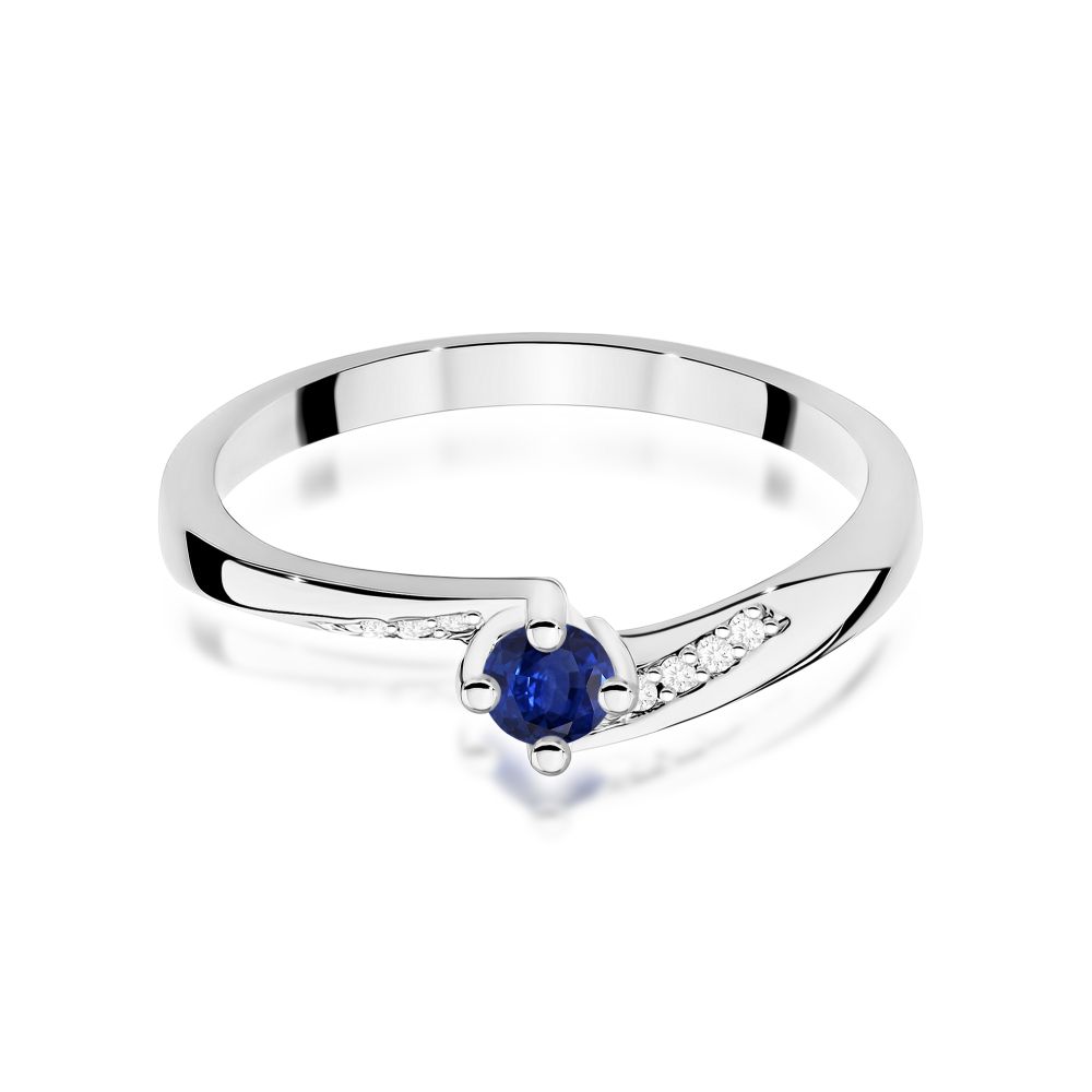 Pierścionek ze szafirem 0,15 ct i brylantami, białe złoto 585