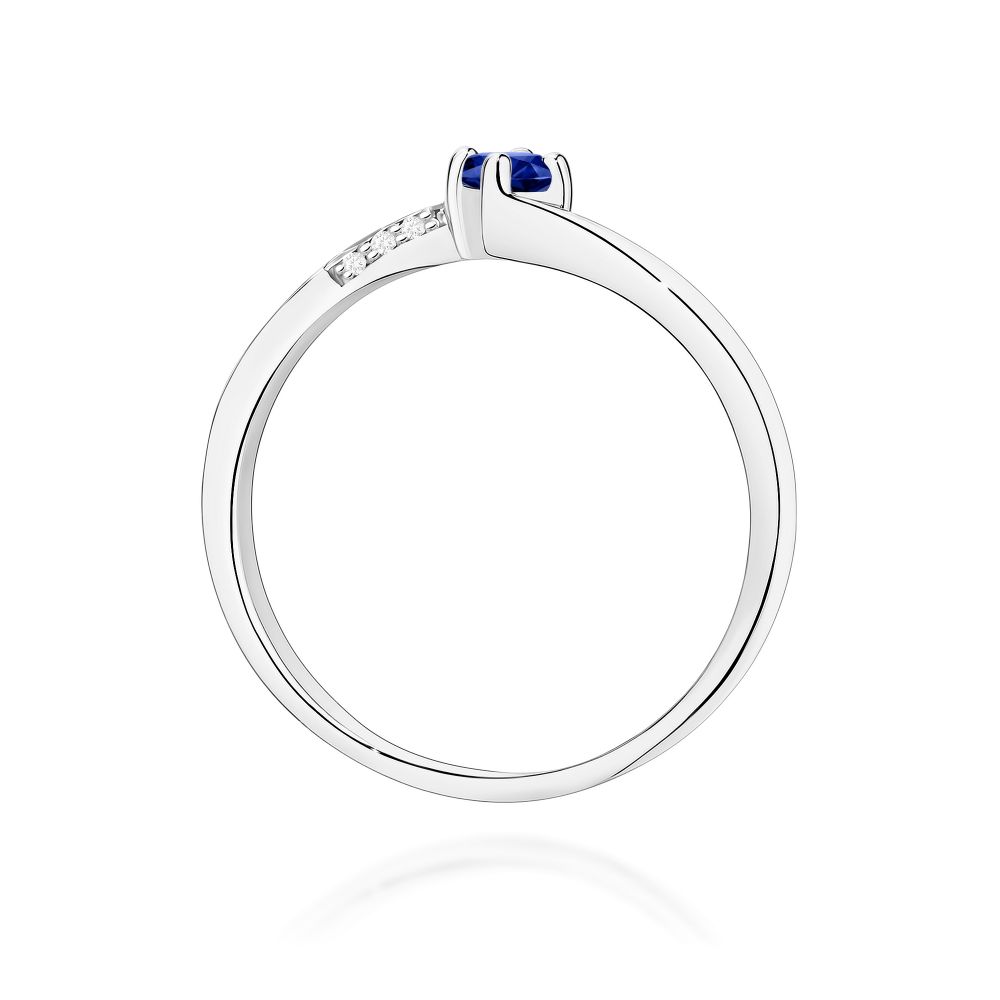 Pierścionek ze szafirem 0,15 ct i brylantami, białe złoto 585