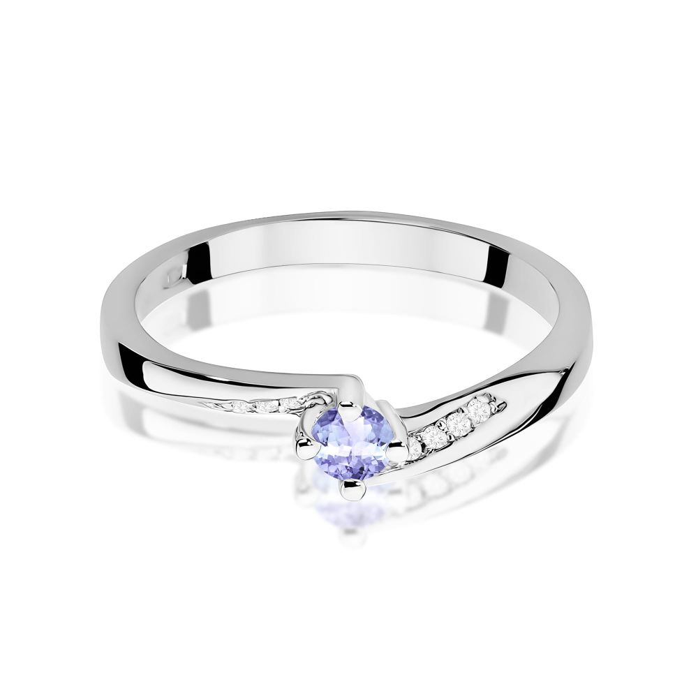 Pierścionek z tanzanitem 0,15 ct i brylantami, białe złoto 585
