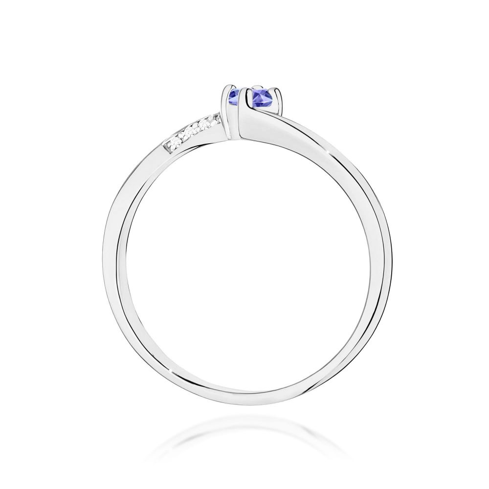 Pierścionek z tanzanitem 0,15 ct i brylantami, białe złoto 585