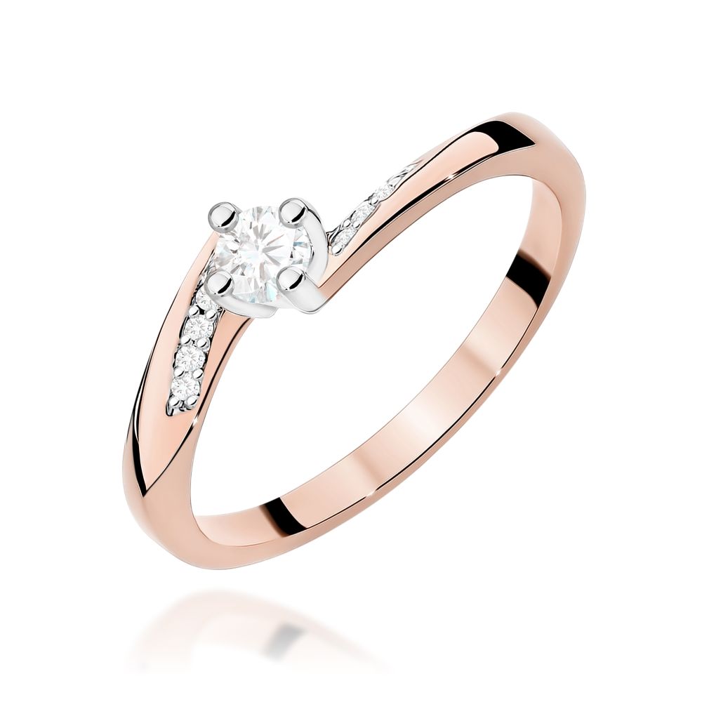 Pierścionek z brylantami 0,14 ct, różowe złoto 585