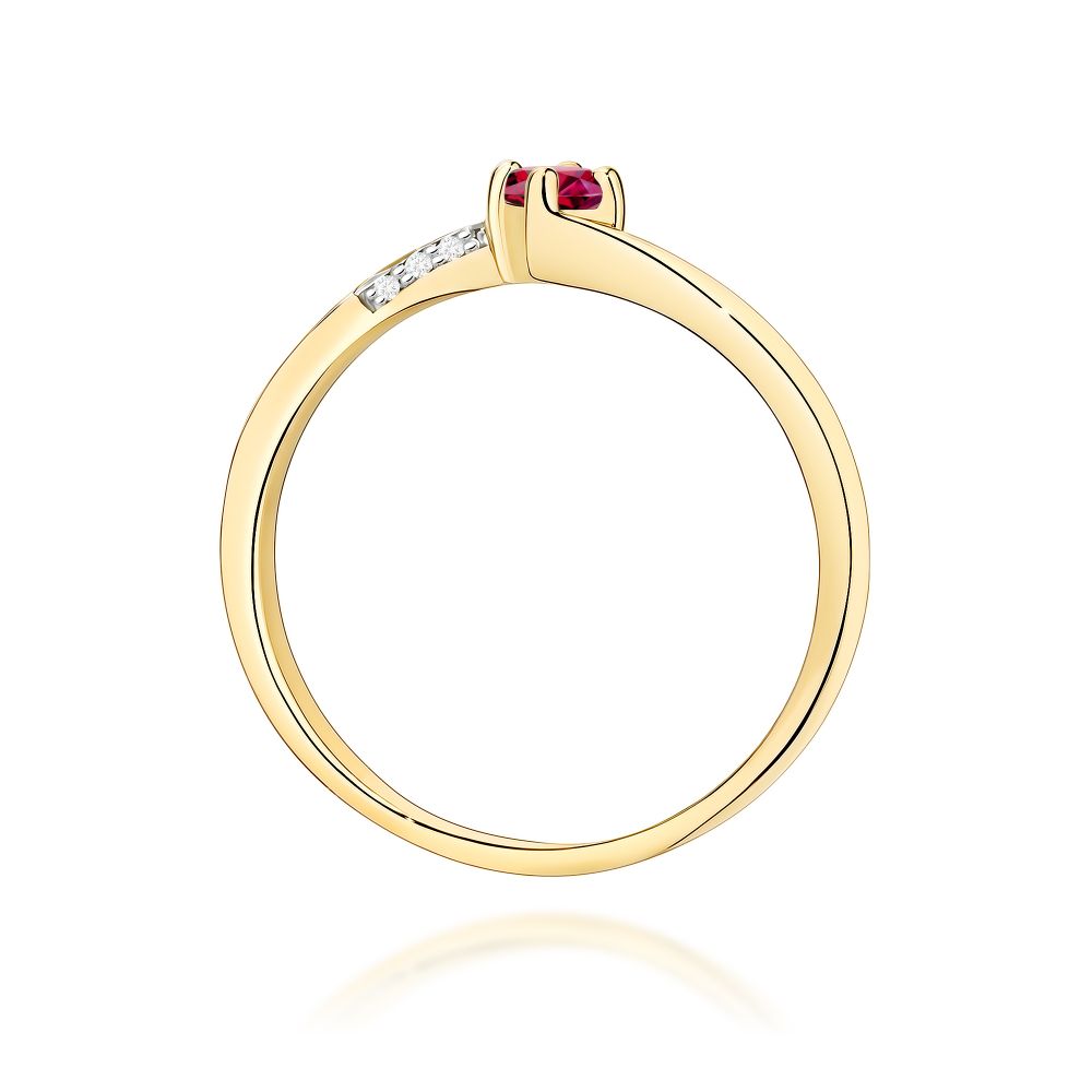Pierścionek z rubinem 0,15 ct i brylantami, żółte złoto 585