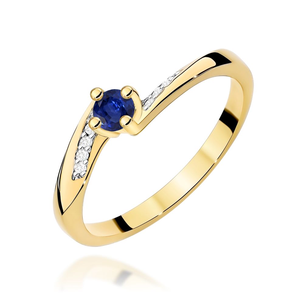 Pierścionek ze szafirem 0,15 ct i brylantami, żółte złoto 585