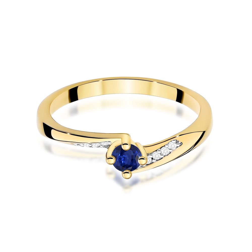 Pierścionek ze szafirem 0,15 ct i brylantami, żółte złoto 585