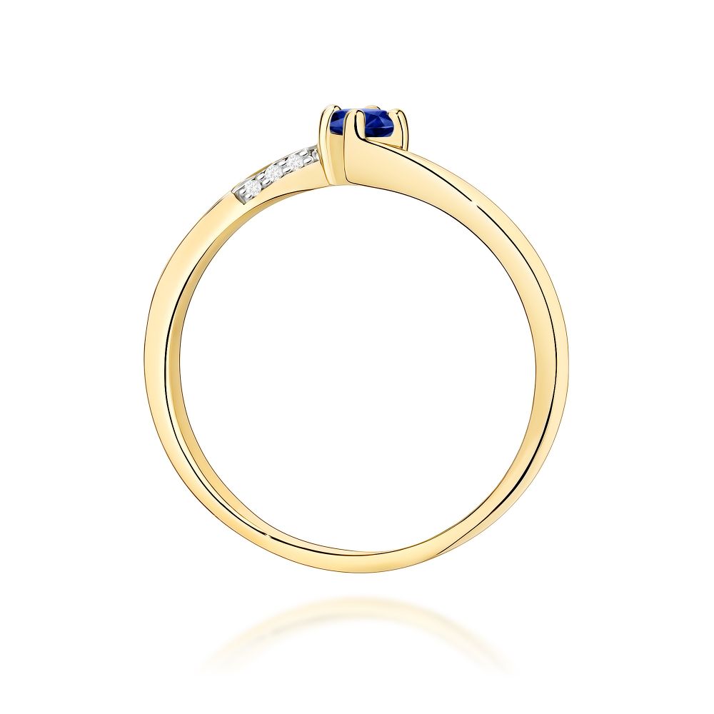 Pierścionek ze szafirem 0,15 ct i brylantami, żółte złoto 585