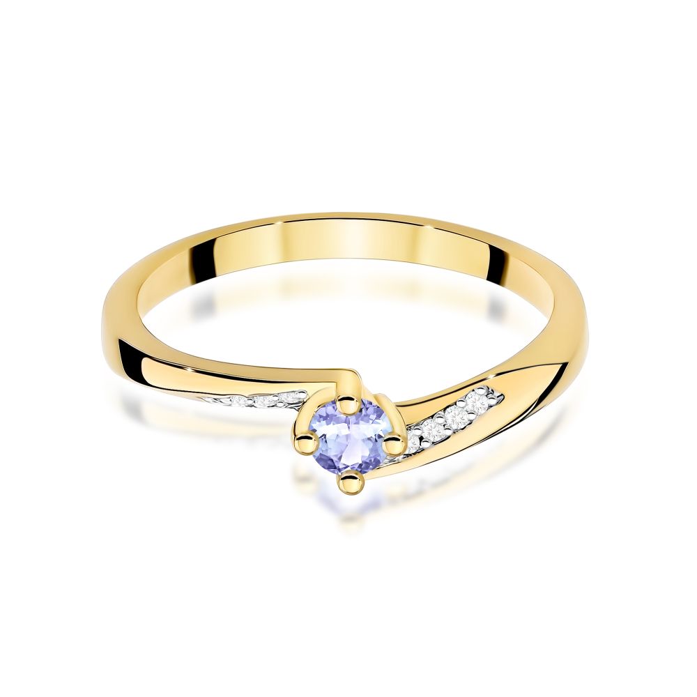 Pierścionek z tanzanitem 0,15 ct i brylantami, żółte złoto 585