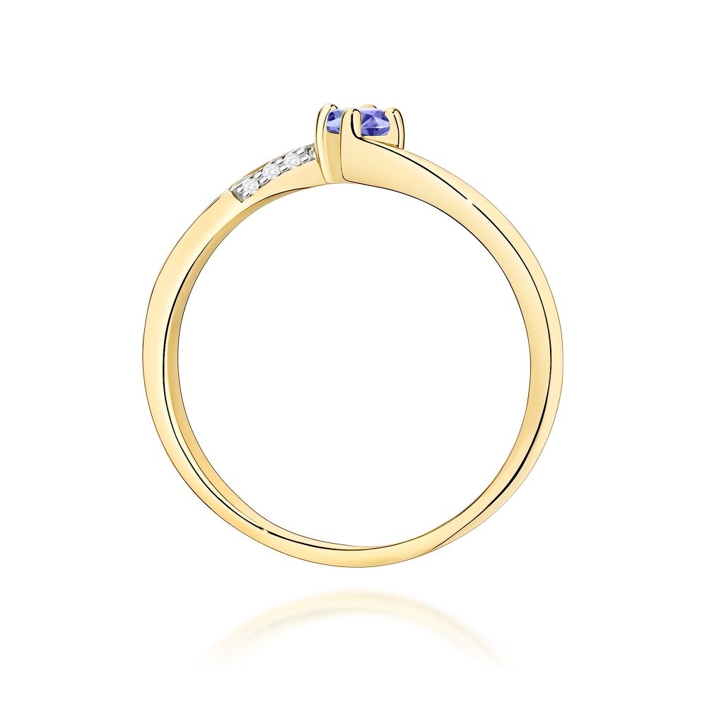 Pierścionek z tanzanitem 0,15 ct i brylantami, żółte złoto 585