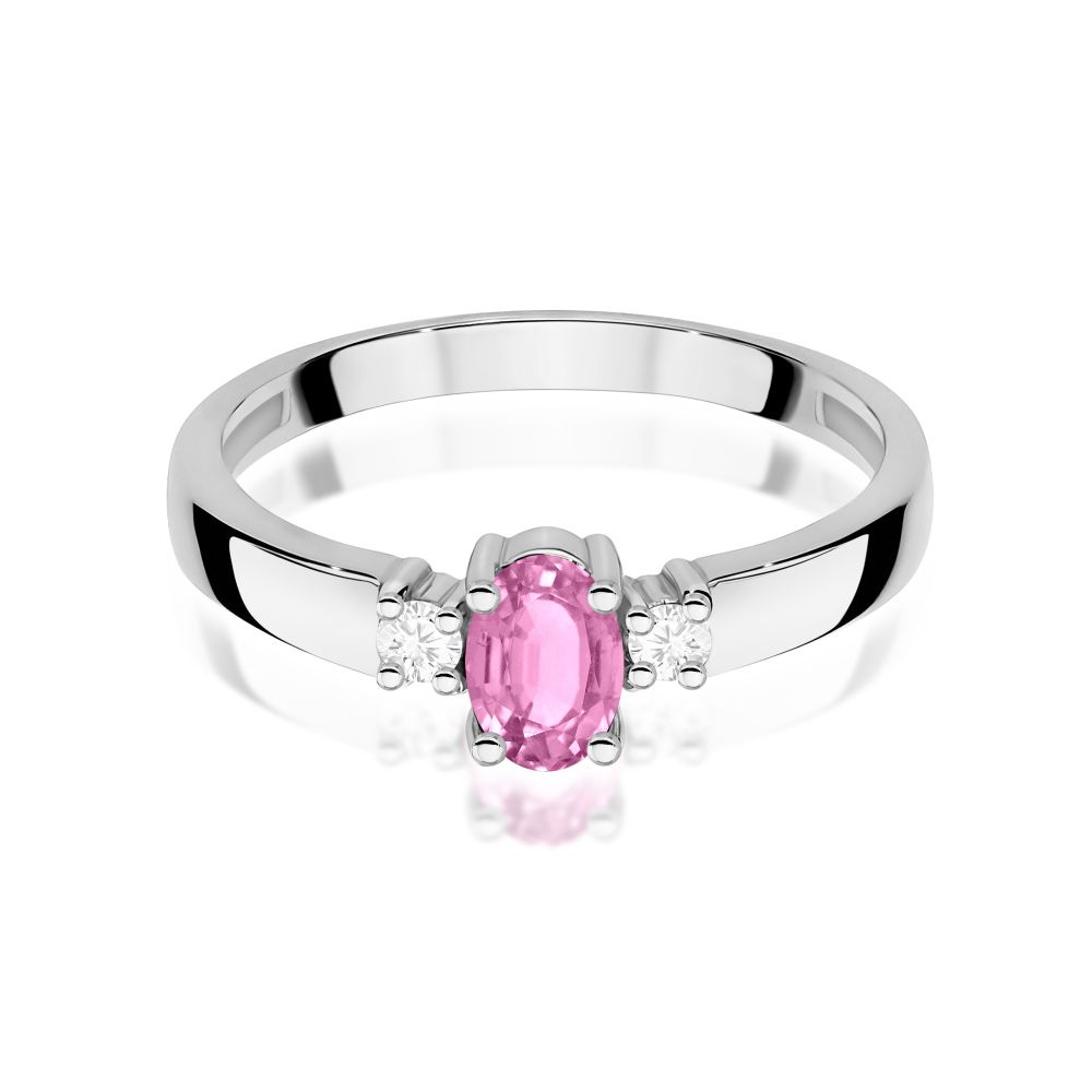 Pierścionek z różowym szafirem 0,45 ct i brylantami, białe złoto 585