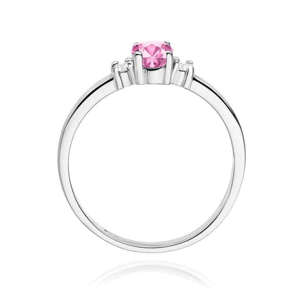 Pierścionek z różowym szafirem 0,45 ct i brylantami, białe złoto 585