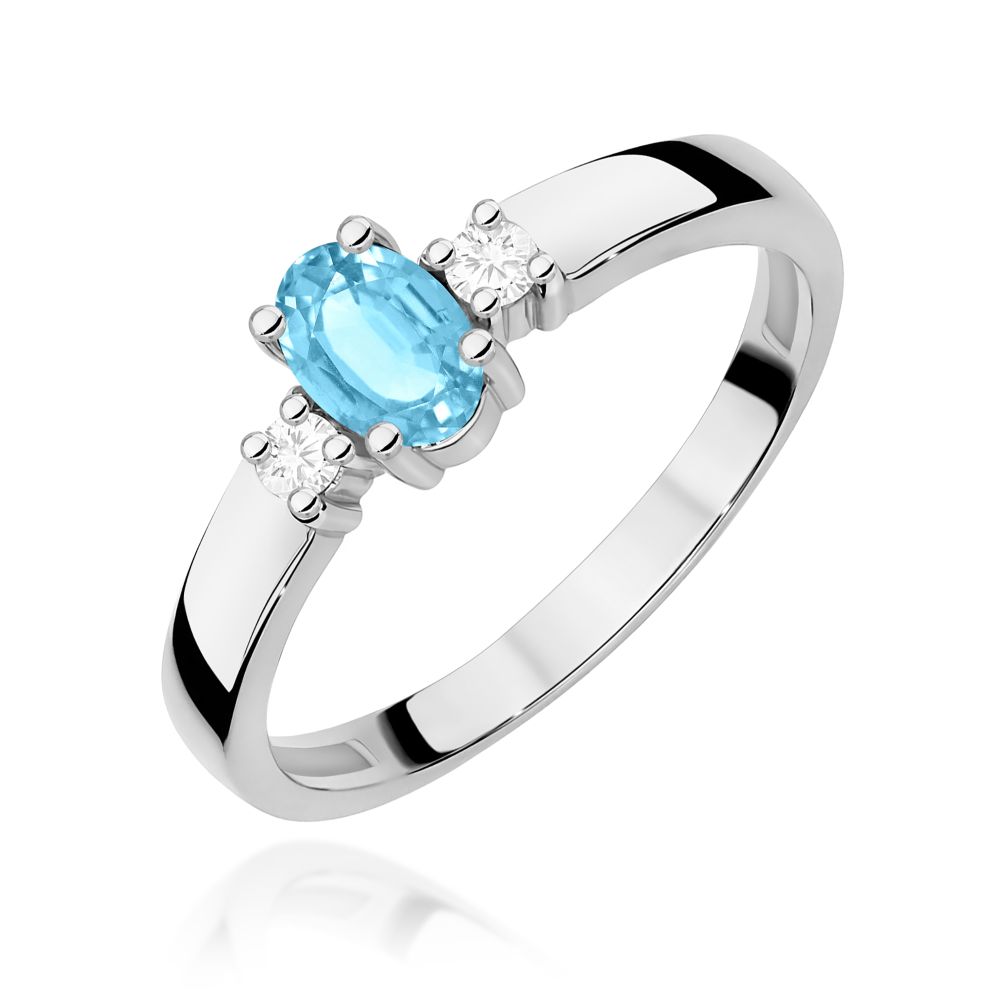Pierścionek z topazem Swiss Blue 0,50 ct i brylantami, białe złoto 585