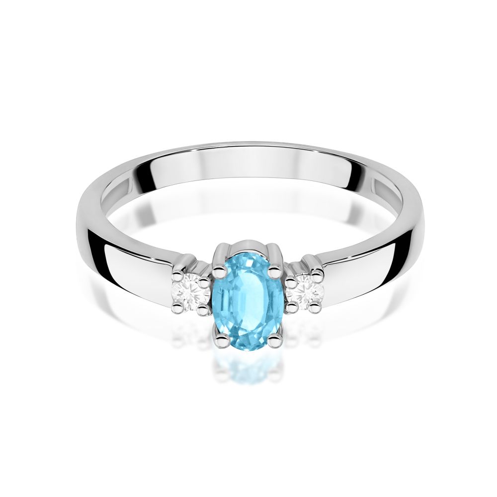 Pierścionek z topazem Swiss Blue 0,50 ct i brylantami, białe złoto 585