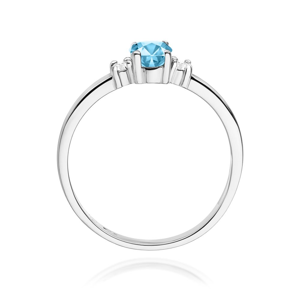 Pierścionek z topazem Swiss Blue 0,50 ct i brylantami, białe złoto 585