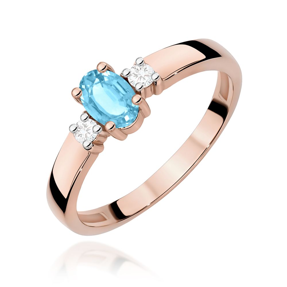 Pierścionek z topazem Swiss Blue 0,50 ct i brylantami, różowe złoto 585