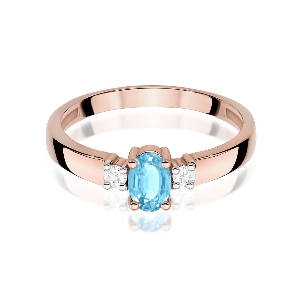Pierścionek z topazem Swiss Blue 0,50 ct i brylantami, różowe złoto 585