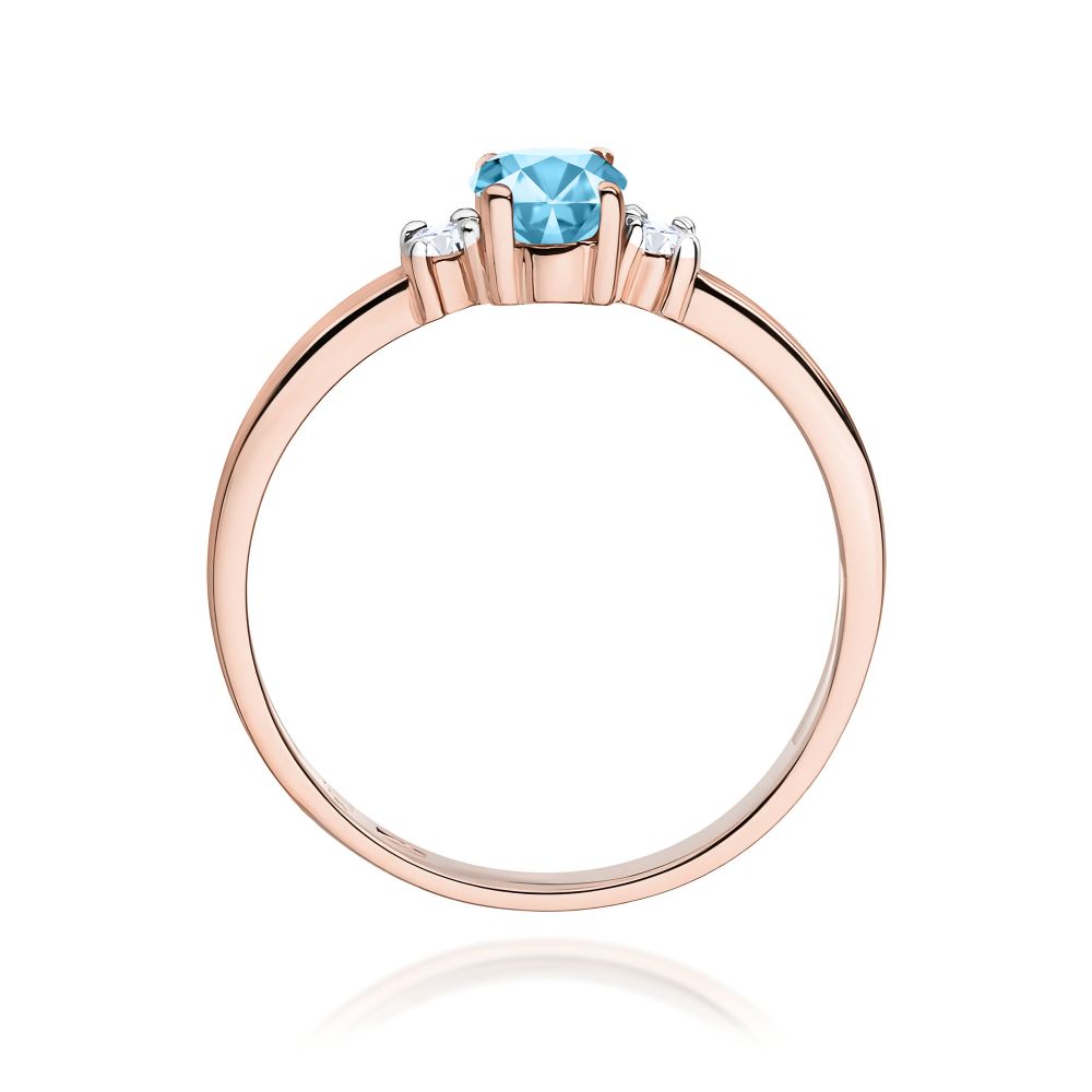 Pierścionek z topazem Swiss Blue 0,50 ct i brylantami, różowe złoto 585