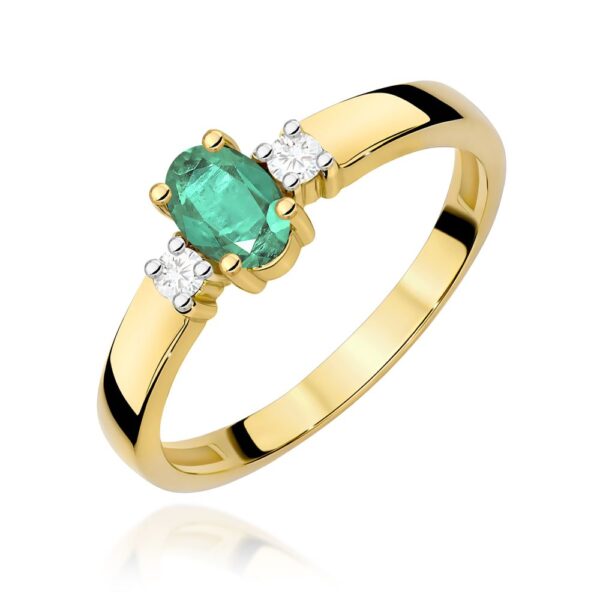 Pierścionek ze szmaragdem 0,40 ct i brylantami, żółte złoto 585