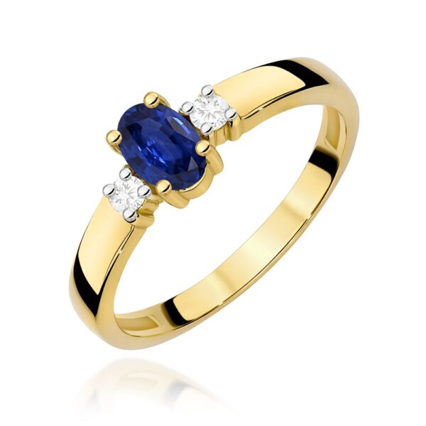 Pierścionek ze szafirem 0,70 ct i brylantami, żółte złoto 585