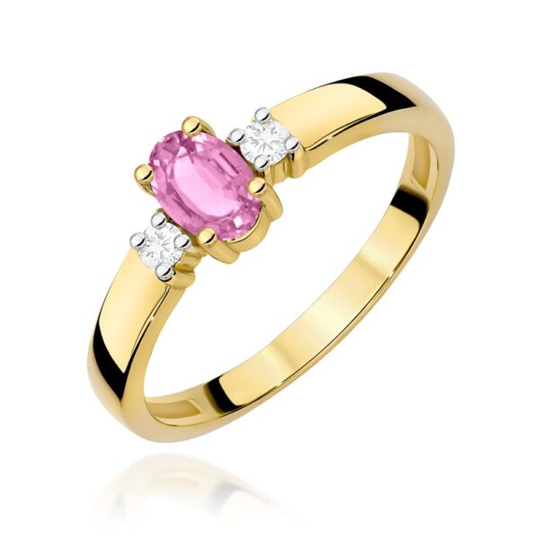 Pierścionek z różowym szafirem 0,45 ct i brylantami, żółte złoto 585
