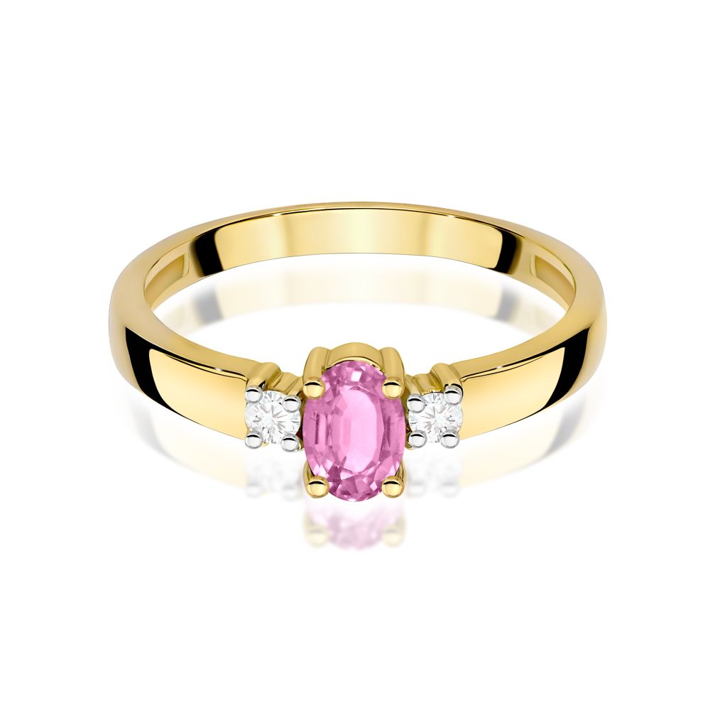Pierścionek z różowym szafirem 0,45 ct i brylantami, żółte złoto 585