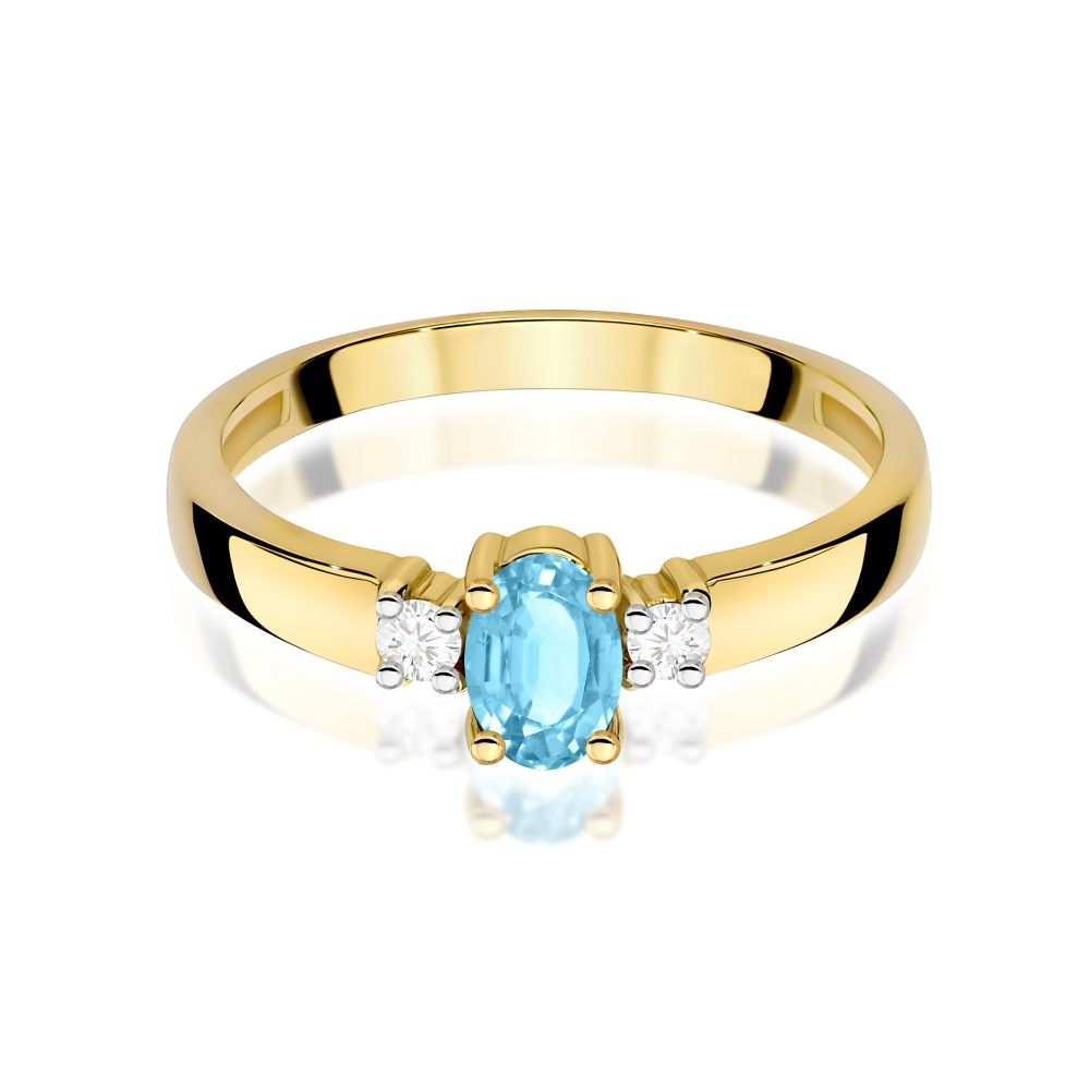 Pierścionek z topazem Swiss Blue 0,50 ct i brylantami, żółte złoto 585