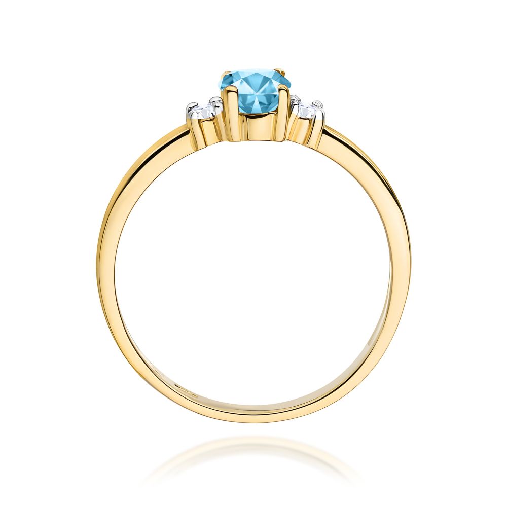 Pierścionek z topazem Swiss Blue 0,50 ct i brylantami, żółte złoto 585