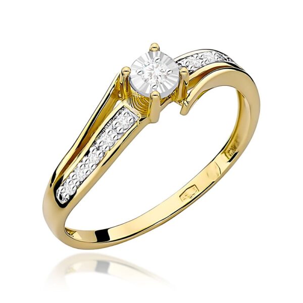 Pierścionek z brylantami 0,10 ct, żółte złoto 585