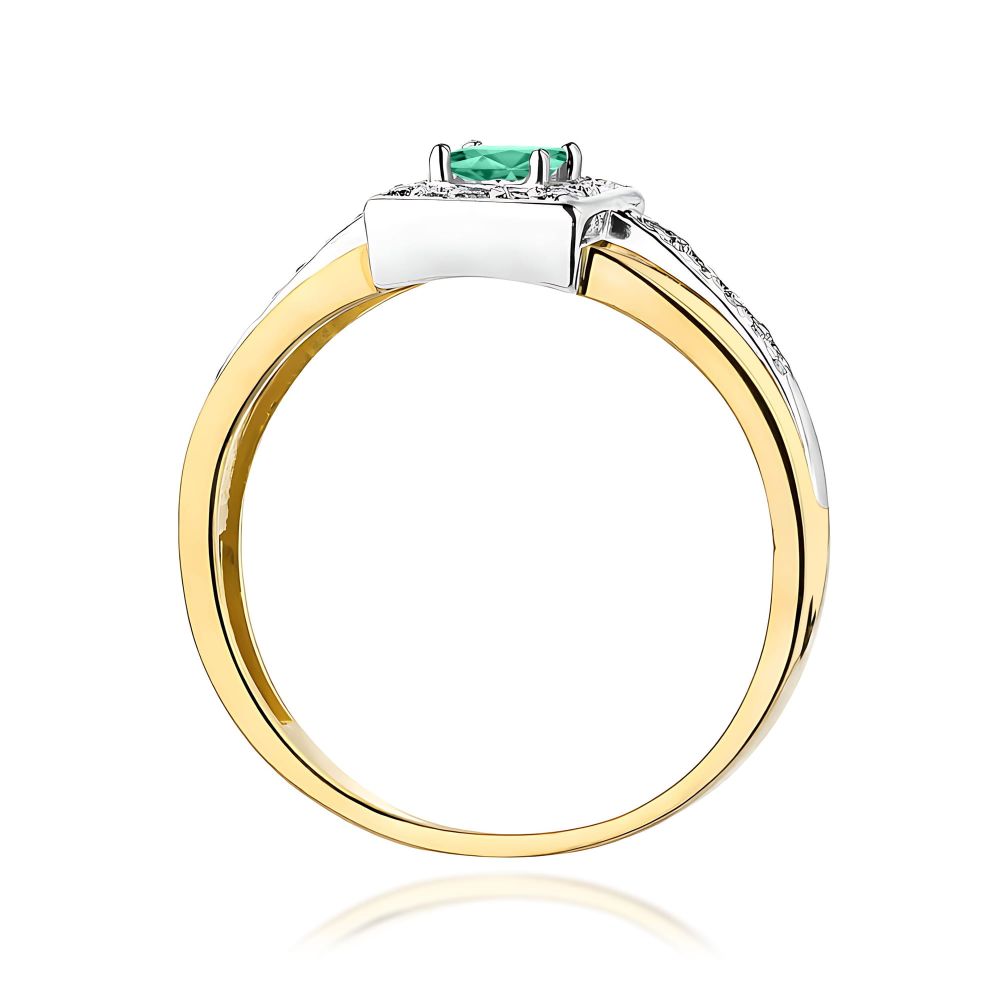 Pierścionek ze szmaragdem 0,15 ct i brylantami, żółte złoto 585