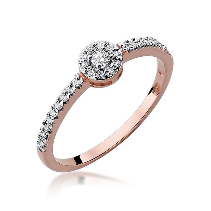 Pierścionek z brylantami 0,19 ct, różowe złoto 585
