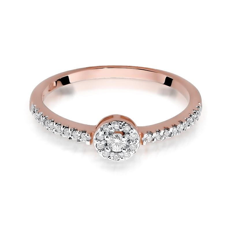 Pierścionek z brylantami 0,19 ct, różowe złoto 585