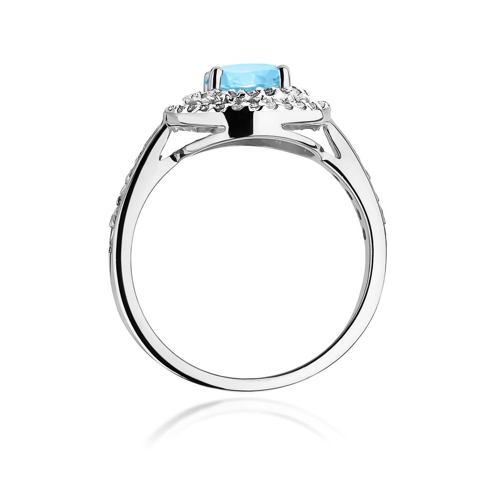 Pierścionek z topazem Swiss Blue 0,80 ct i brylantami, białe złoto 585