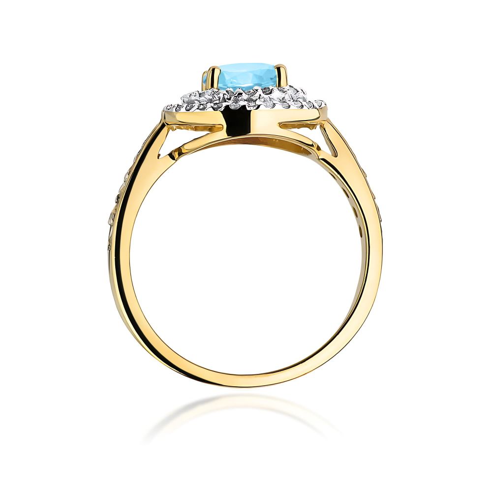 Pierścionek z topazem Swiss Blue 0,80 ct i brylantami, żółte złoto 585