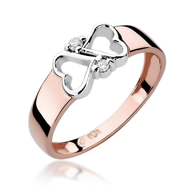Pierścionek z brylantami 0,04 ct, różowe złoto 585
