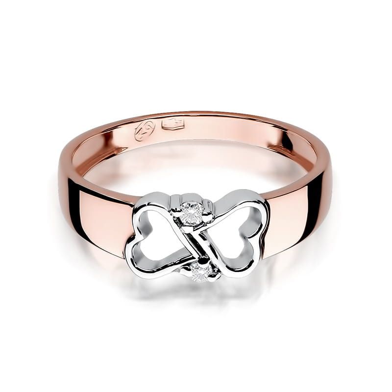 Pierścionek z brylantami 0,04 ct, różowe złoto 585