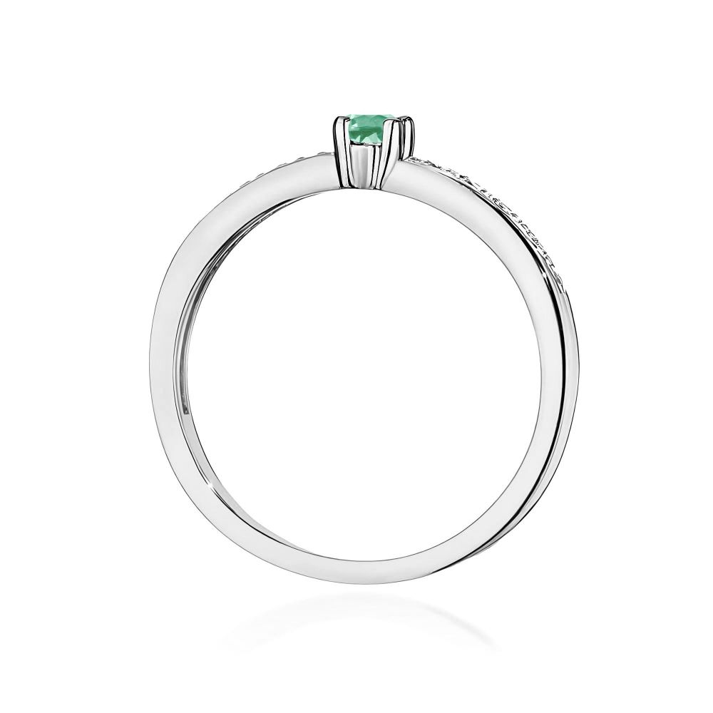 Pierścionek ze szmaragdem 0,15 ct i brylantami, białe złoto 585
